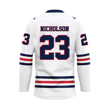 Robert Morris - NCAA Men's Ice Hockey : Zeke Nicholson - White Hockey Jersey-1