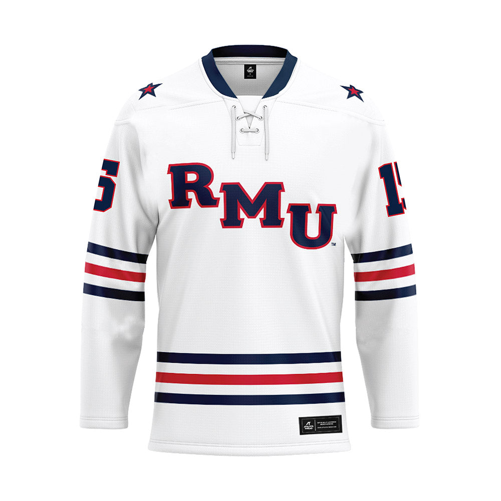 Robert Morris - NCAA Men's Ice Hockey : Connor Gourley - White Hockey Jersey-0
