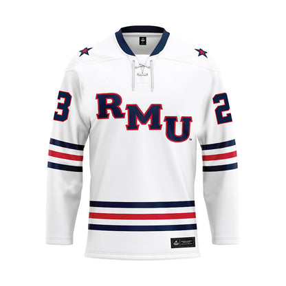 Robert Morris - NCAA Men's Ice Hockey : Zeke Nicholson - White Hockey Jersey-0