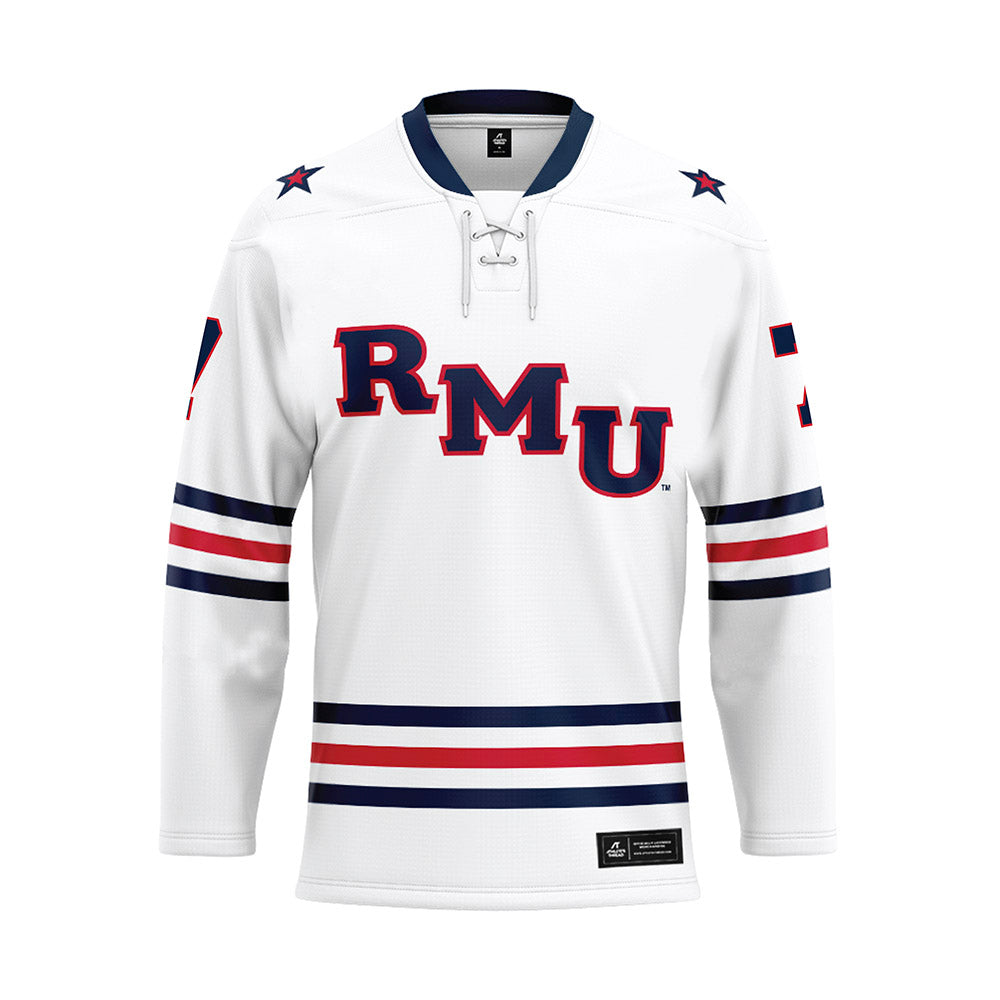 Robert Morris - NCAA Men's Ice Hockey : John Babcock - White Hockey Jersey-0