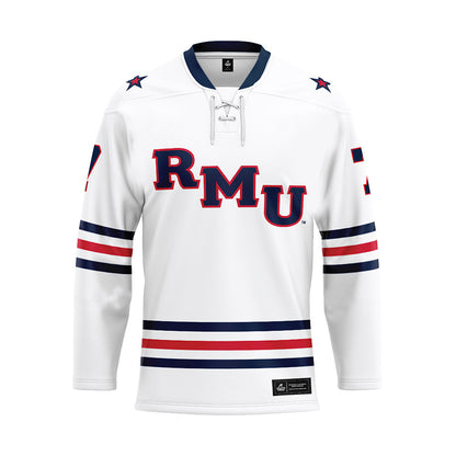 Robert Morris - NCAA Men's Ice Hockey : John Babcock - White Hockey Jersey-0