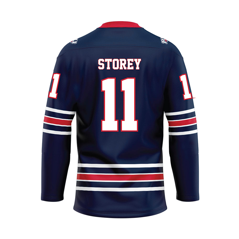 Robert Morris - NCAA Women's Ice Hockey : Taylor Storey - Navy Hockey Jersey-3