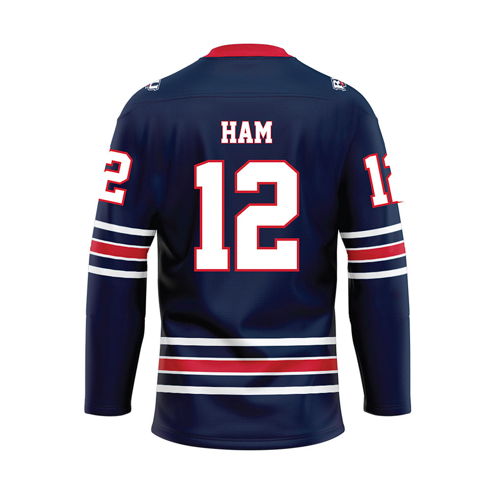 Robert Morris - NCAA Women's Ice Hockey : Ashlyn Ham - Navy Hockey Jersey-1
