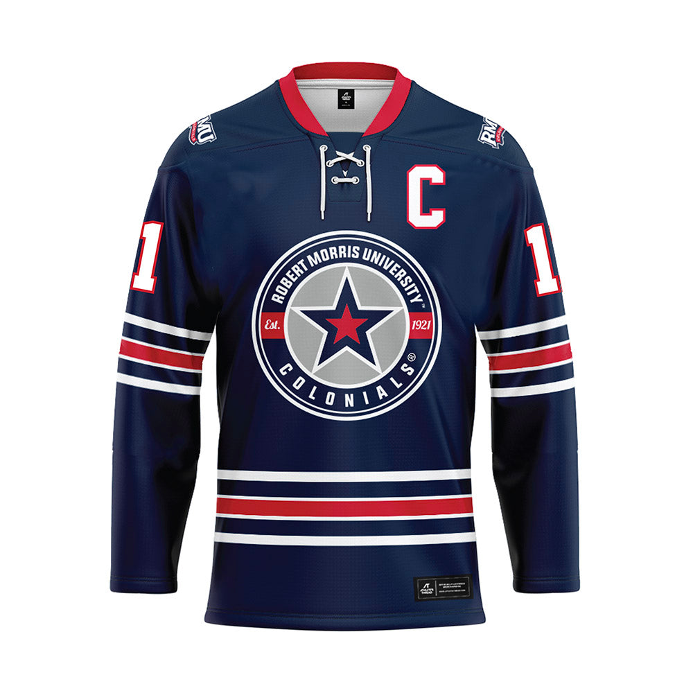 Robert Morris - NCAA Women's Ice Hockey : Taylor Storey - Navy Hockey Jersey-0