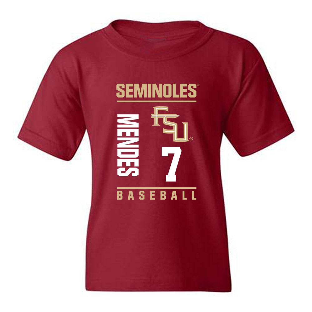 FSU - NCAA Baseball : Wes Mendes - Fashion Shersey Youth T-Shirt-0