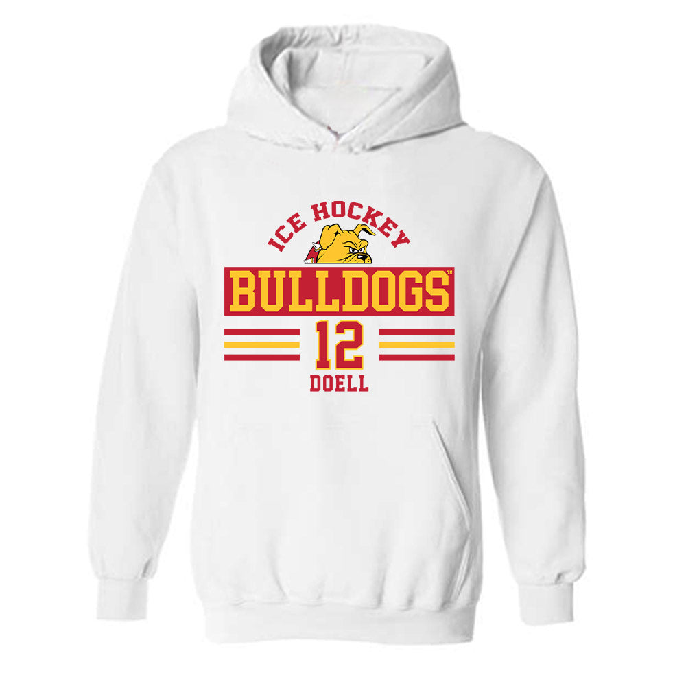 Ferris State - NCAA Men's Ice Hockey : Holden Doell - Classic Fashion Shersey Hooded Sweatshirt-0