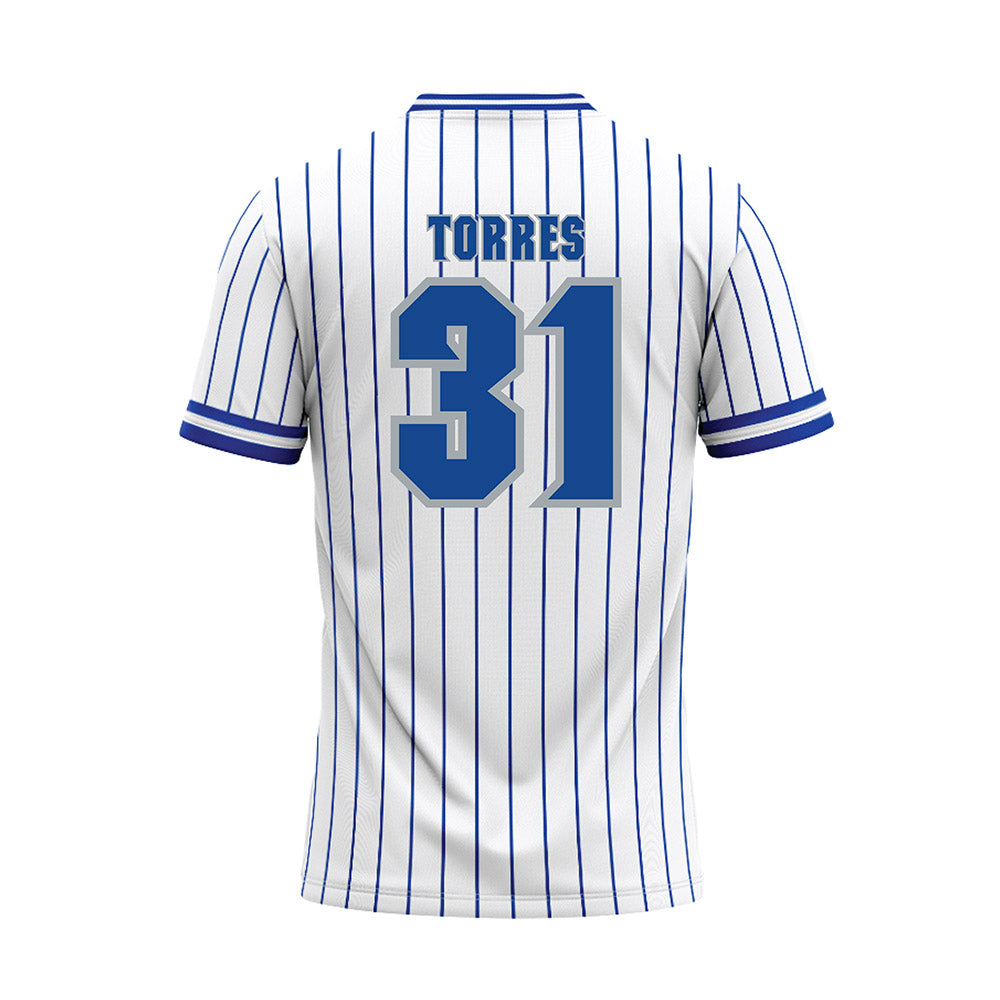 Seton Hall - NCAA Baseball : Jayson Torres - White Pinstripe Baseball Jersey-1