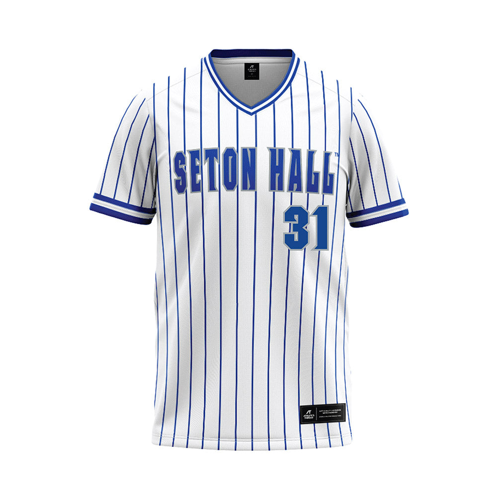 Seton Hall - NCAA Baseball : Jayson Torres - White Pinstripe Baseball Jersey-0