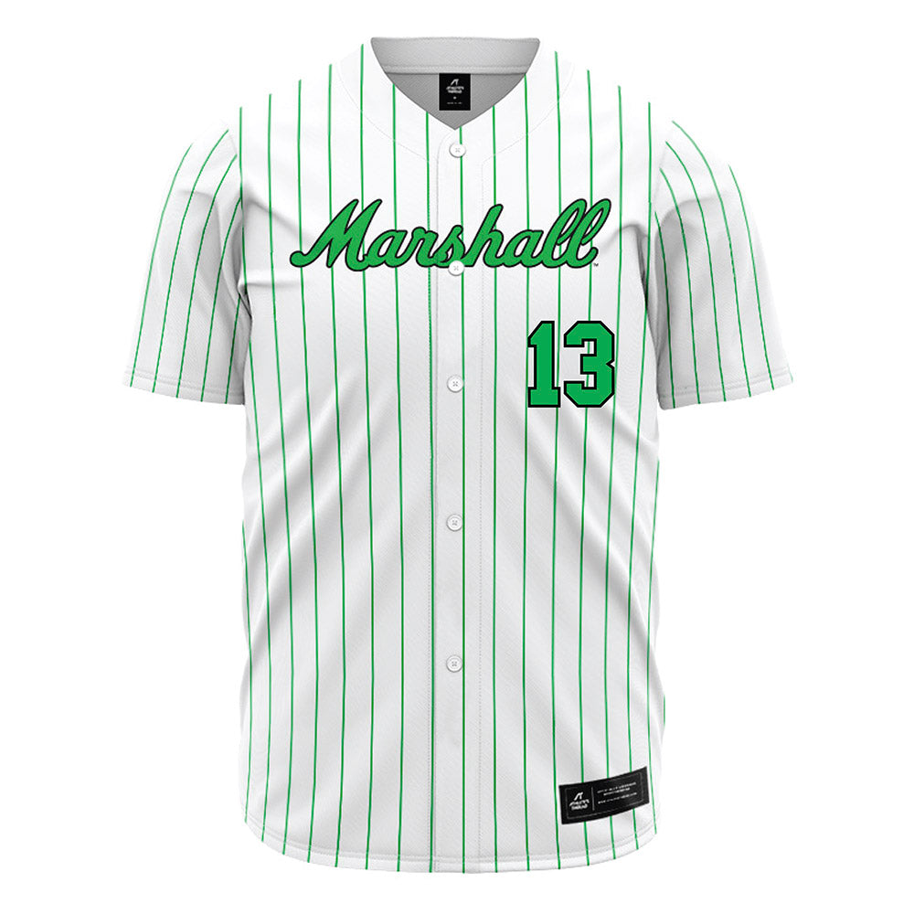 Marshall - NCAA Baseball : Andrew Harlow - White Pinstripe Jersey-0