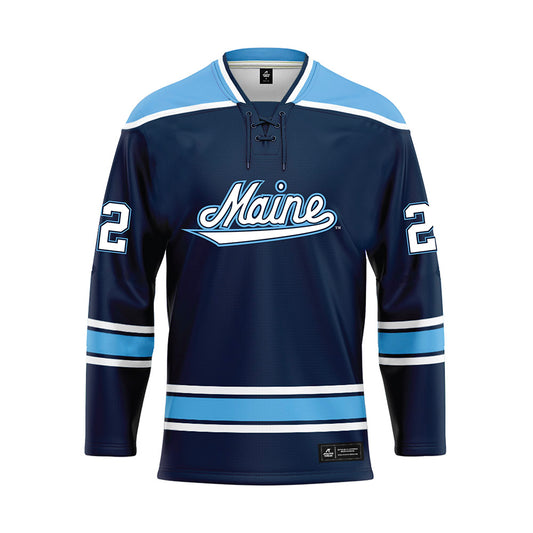 Maine - NCAA Men's Ice Hockey : Will Gerrior - Dark Blue Hockey Jersey-0