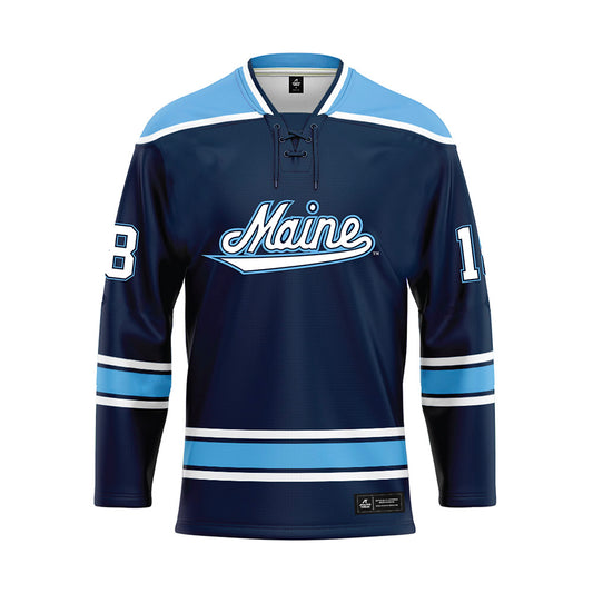 Maine - NCAA Men's Ice Hockey : Simon Motew - Dark Blue Hockey Jersey-0