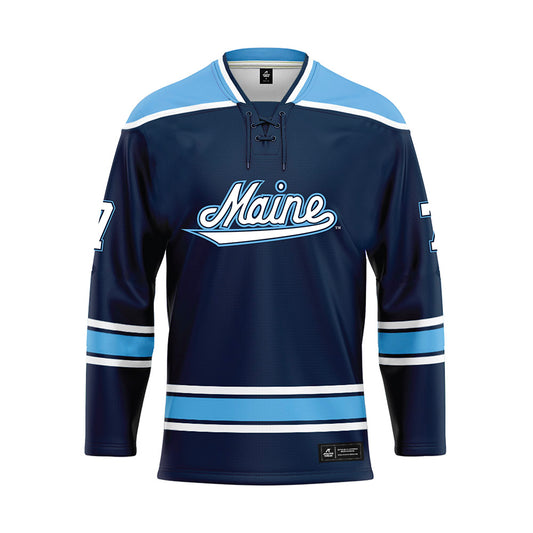Maine - NCAA Men's Ice Hockey : Jeremy Langlois - Dark Blue Hockey Jersey-0