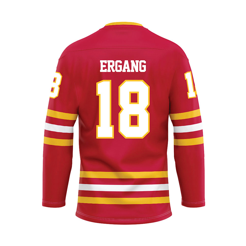 Ferris State - NCAA Men's Ice Hockey : Kaleb Ergang - Red Hockey Jersey-1