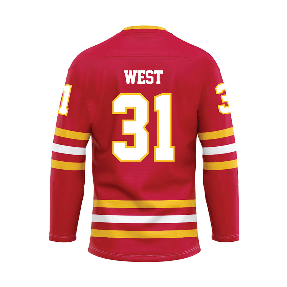 Ferris State - NCAA Men's Ice Hockey : Noah West - Red Hockey Jersey