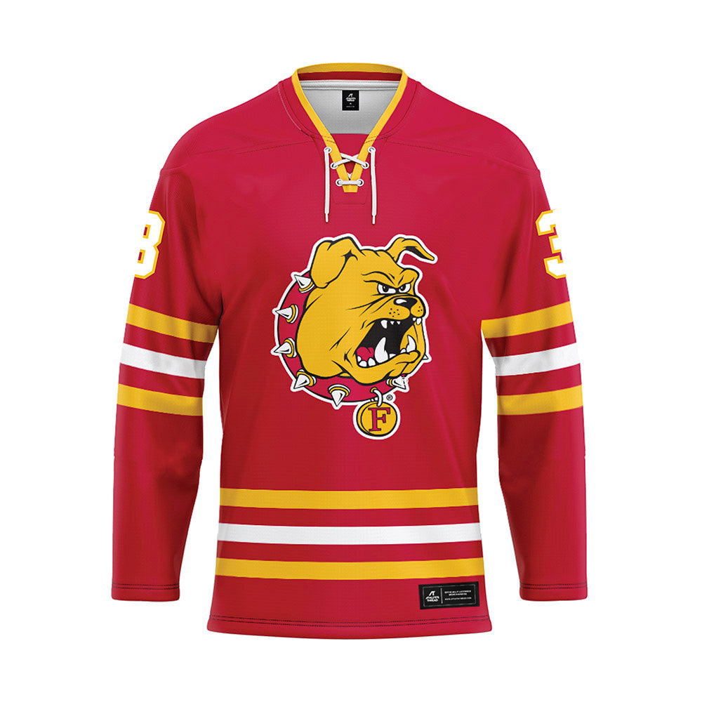 Ferris State - NCAA Men's Ice Hockey : Logan Heroux - Red Hockey Jersey