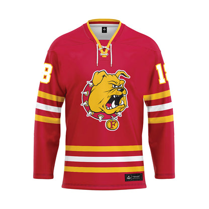 Ferris State - NCAA Men's Ice Hockey : Kaleb Ergang - Red Hockey Jersey-0