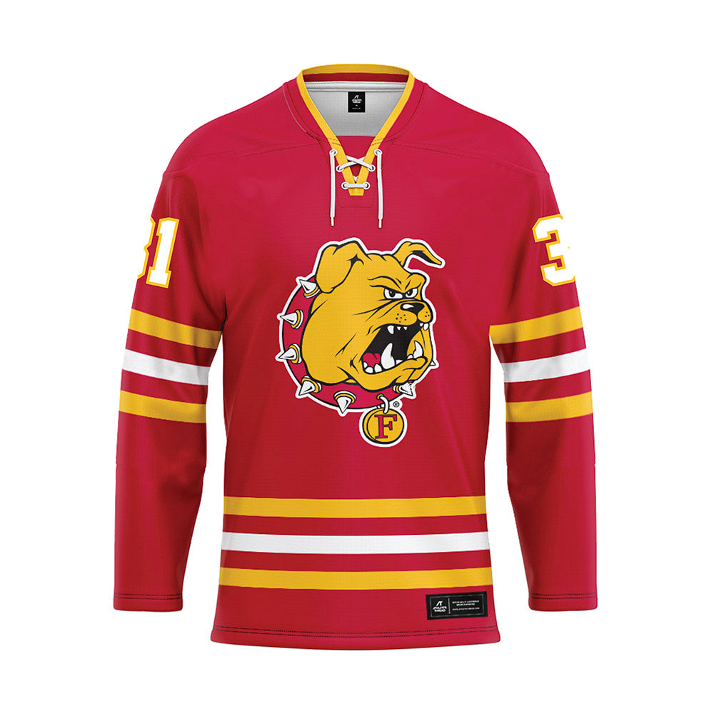 Ferris State - NCAA Men's Ice Hockey : Noah West - Red Hockey Jersey