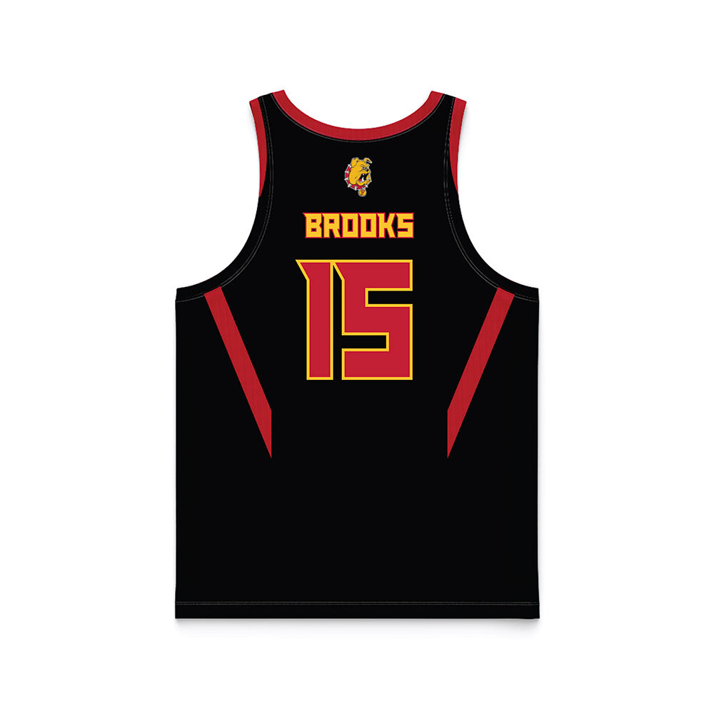 Ferris State - NCAA Men's Basketball : Jorden Brooks - Black Basketball Jersey-1