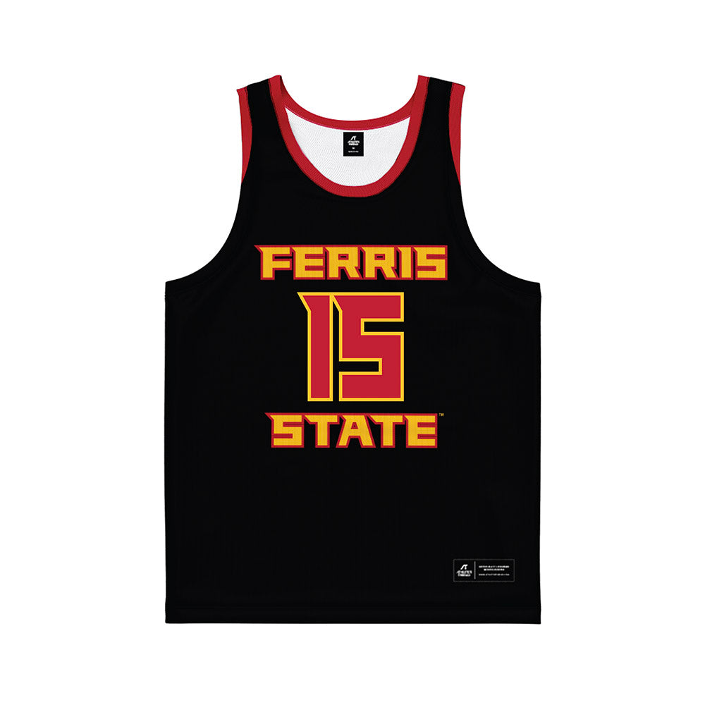 Ferris State - NCAA Men's Basketball : Jorden Brooks - Black Basketball Jersey-0