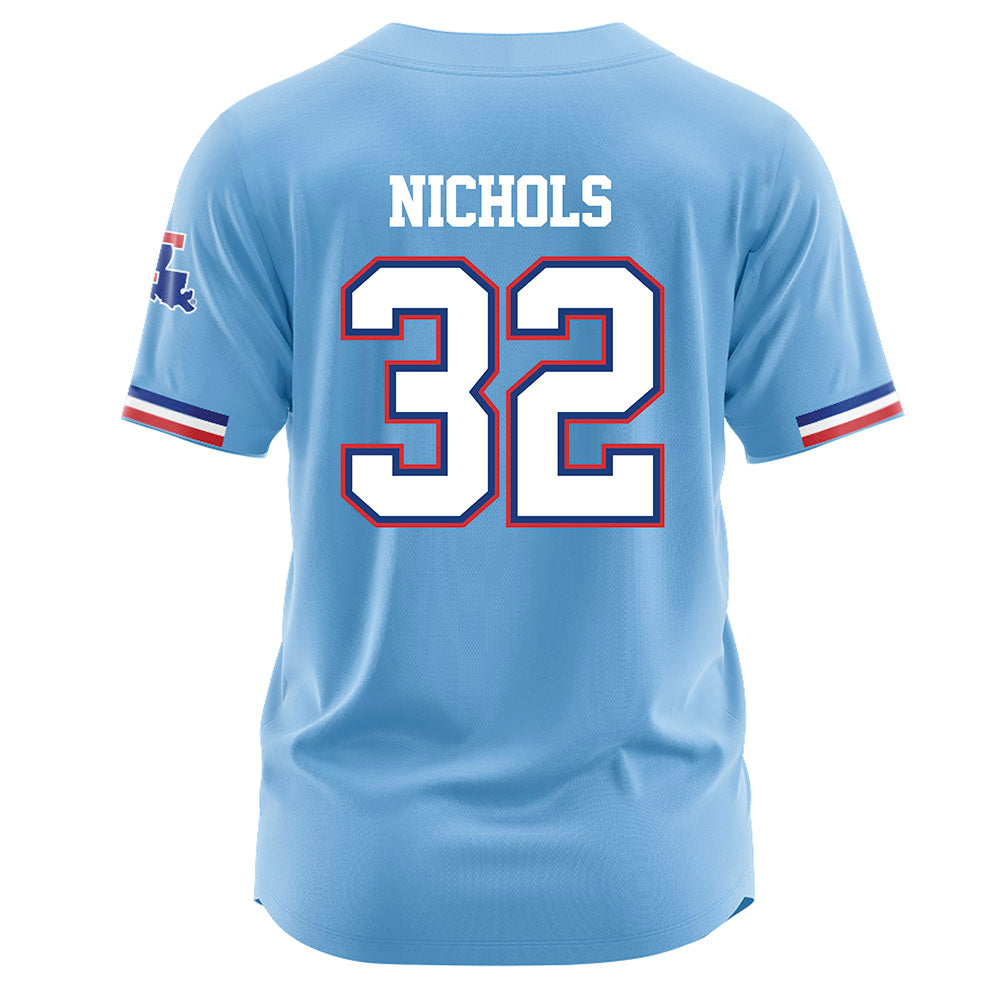 LA Tech - NCAA Baseball : Luke Nichols - Light Blue Jersey-1