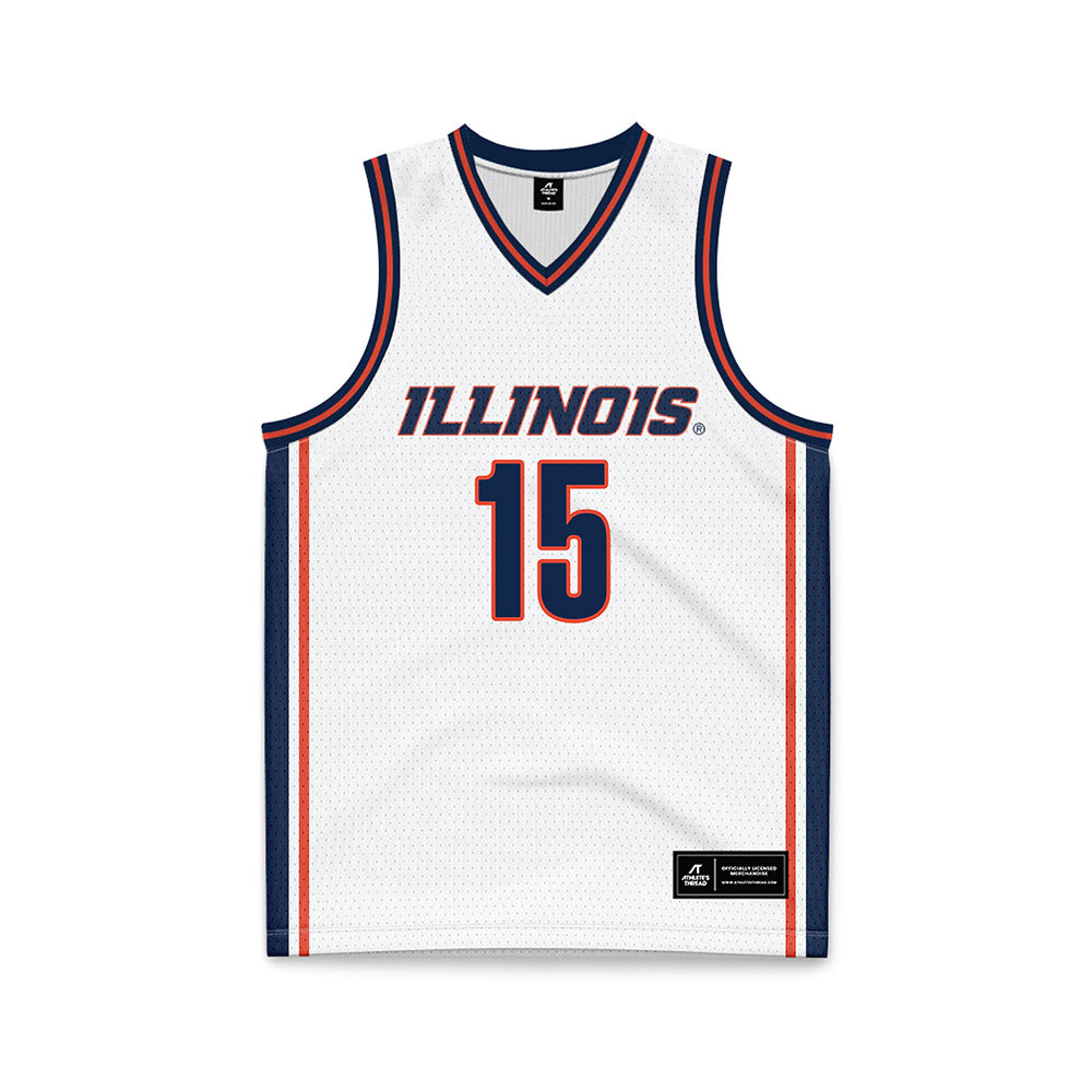 Illinois - NCAA Men's Basketball : Jake Davis - White Basketball Jersey-0