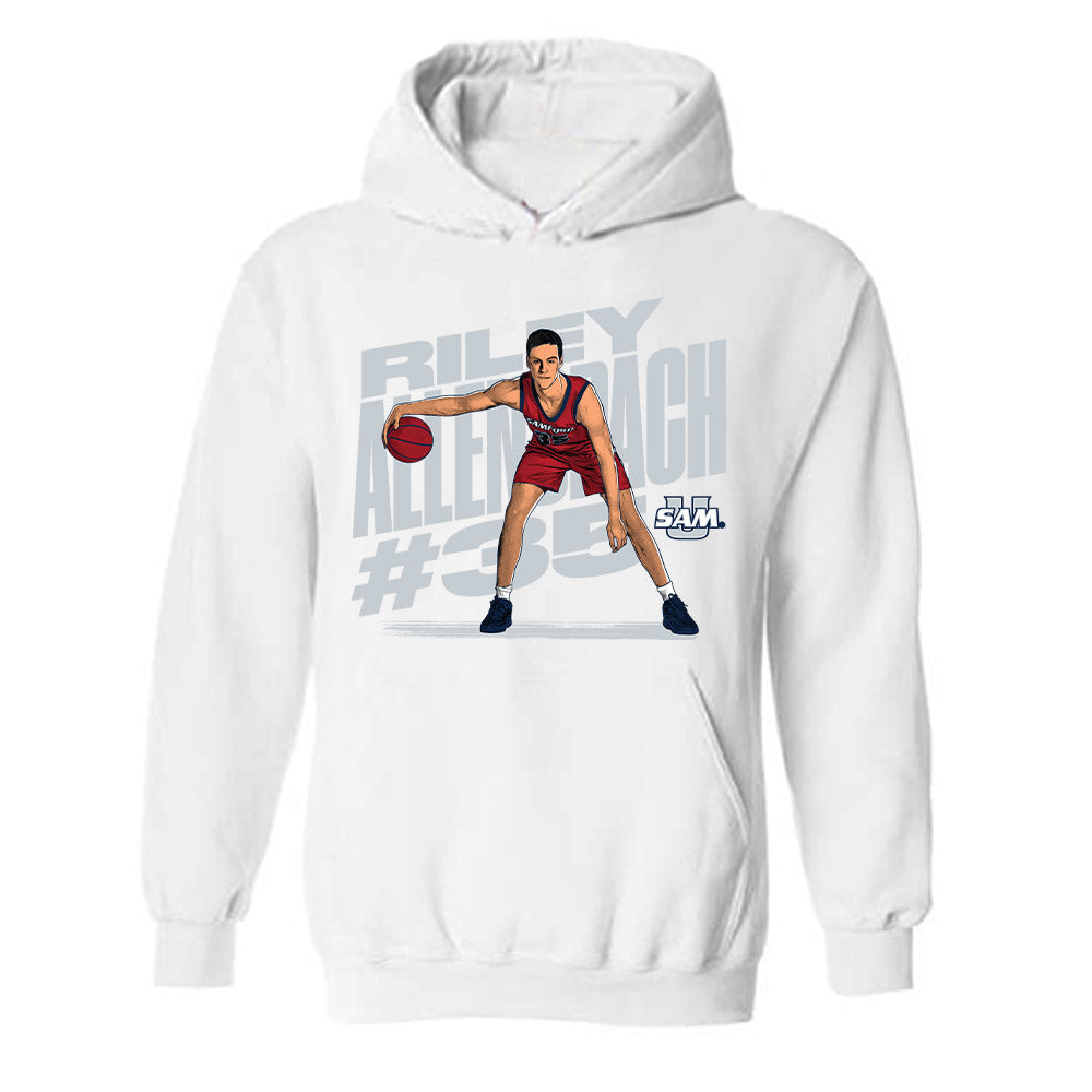 Samford - NCAA Men's Basketball : Riley Allenspach - Hooded Sweatshirt Player Illustration