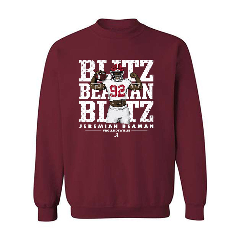 Alabama - NCAA Football :  Jeremiah Beaman  x Roll Tide Willie -  Crewneck Sweatshirt Individual Caricature