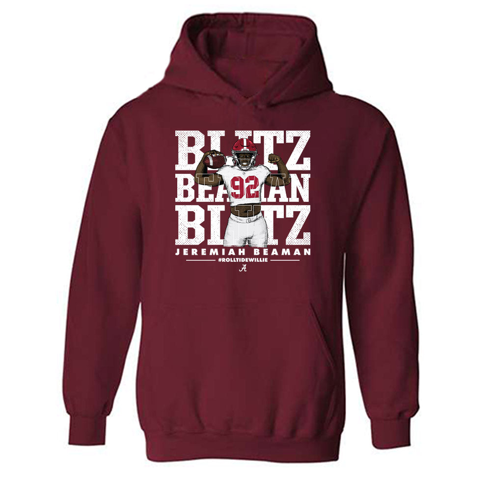 Alabama - NCAA Football :  Jeremiah Beaman  x Roll Tide Willie -  Hooded Sweatshirt Individual Caricature