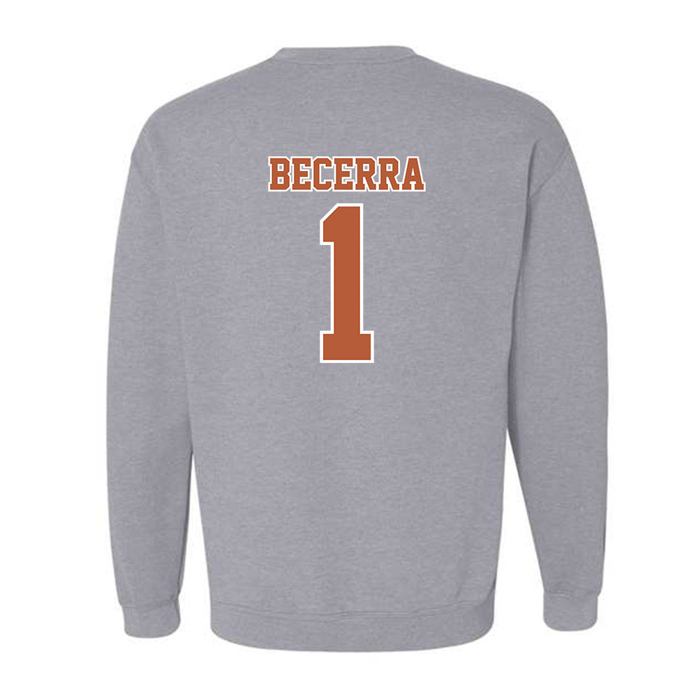 Texas - NCAA Baseball : Temo Becerra - Sports Shersey Crewneck Sweatshirt-1