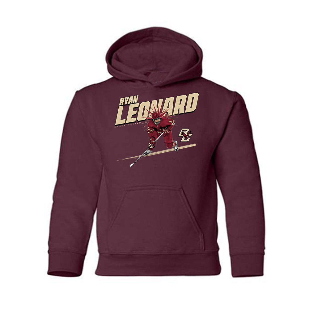 Boston College - NCAA Men's Ice Hockey : Ryan Leonard - Youth Hooded Sweatshirt Individual Caricature