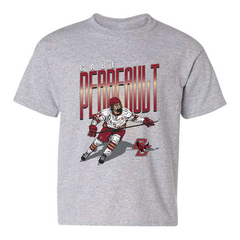 Boston College - NCAA Men's Ice Hockey : Gabe Perreault - Youth T-Shirt Individual Caricature