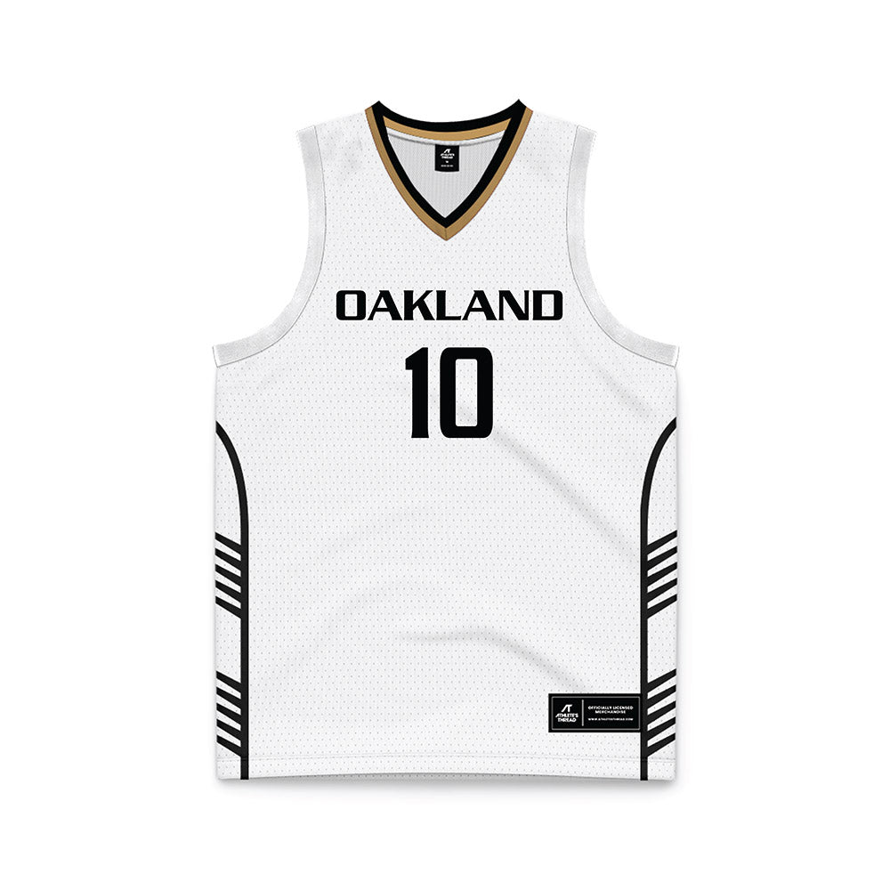 Oakland - NCAA Men's Basketball : Brett White - White Basketball Jersey-0