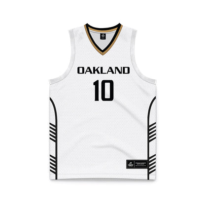 Oakland - NCAA Men's Basketball : Brett White - White Basketball Jersey-0
