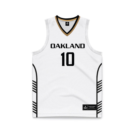 Oakland - NCAA Men's Basketball : Brett White - White Basketball Jersey-0