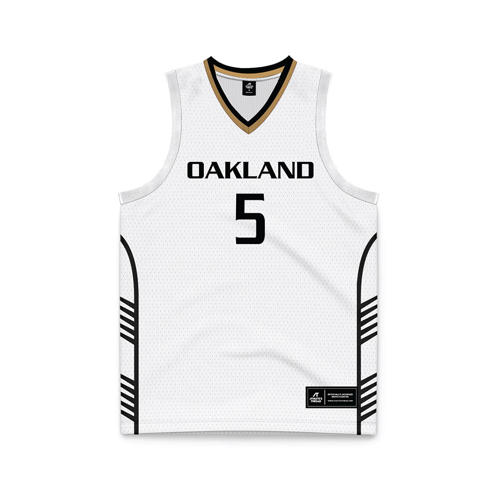 Oakland - NCAA Men's Basketball : MJ Yeager - White Basketball Jersey-0