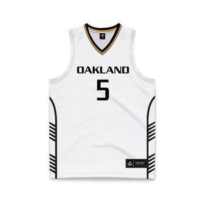 Oakland - NCAA Men's Basketball : MJ Yeager - White Basketball Jersey-0