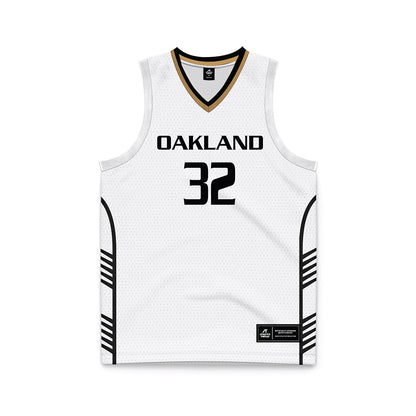 Oakland - NCAA Men's Basketball : Isaac Garrett - White Basketball Jersey-0