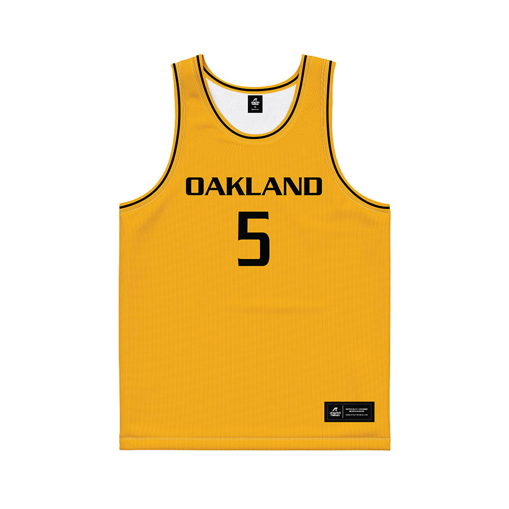 Oakland - NCAA Men's Basketball : MJ Yeager - Yellow Basketball Jersey-0