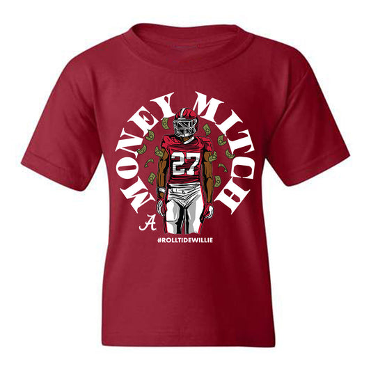 Alabama - NCAA Football : Tony Mitchell x Roll Tide Willie - Youth T-Shirt Individual Caricature