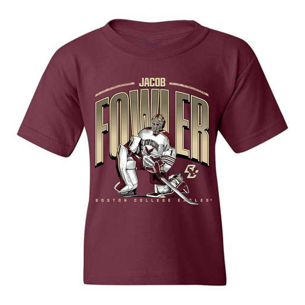 Boston College - NCAA Men's Ice Hockey : Jacob Fowler - Youth T-Shirt Individual Caricature