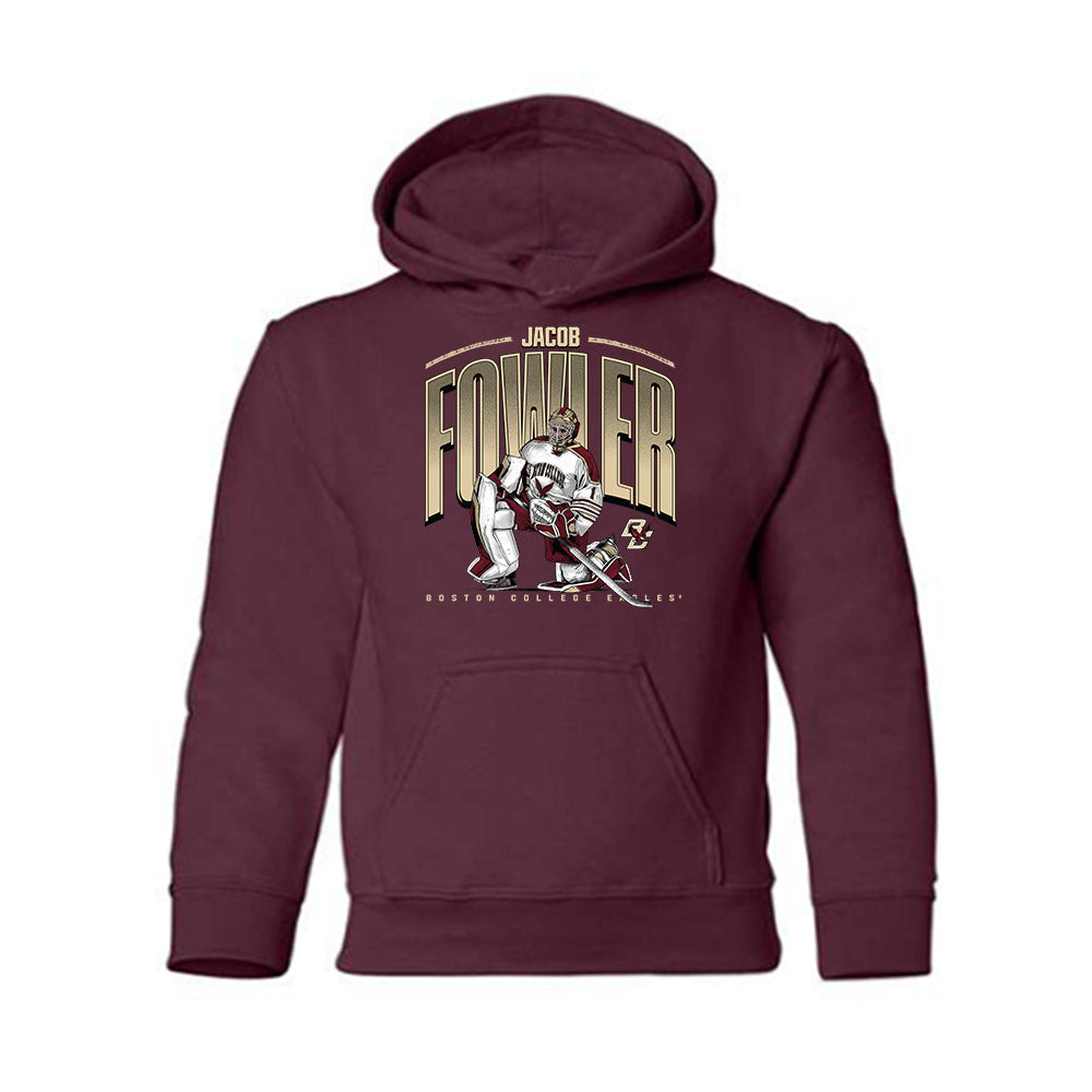 Boston College - NCAA Men's Ice Hockey : Jacob Fowler - Youth Hooded Sweatshirt Individual Caricature