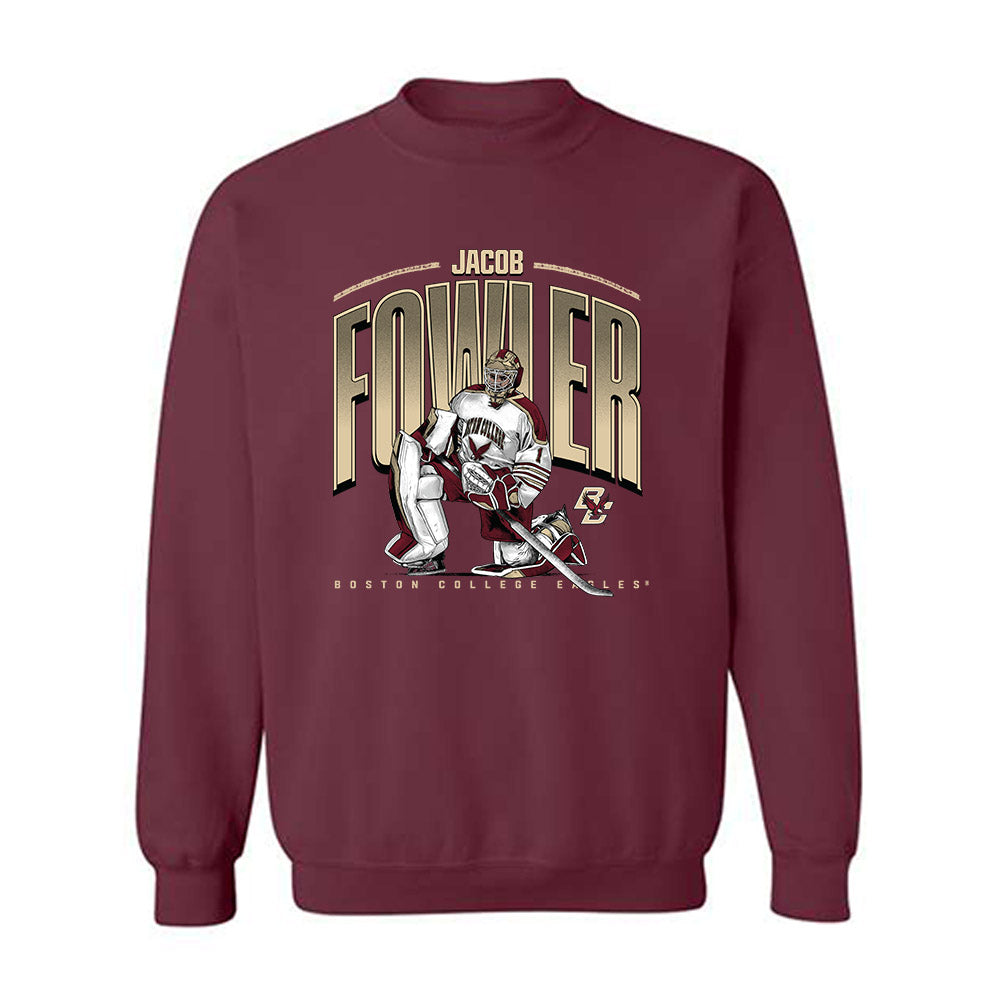 Boston College - NCAA Men's Ice Hockey : Jacob Fowler - Crewneck Sweatshirt Individual Caricature