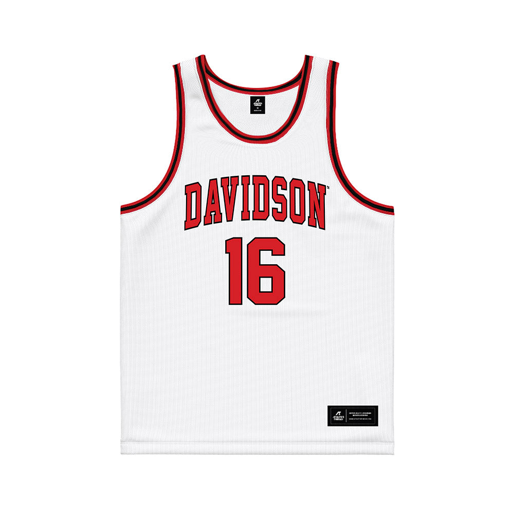 Davidson - NCAA Men's Basketball : Ian Platteeuw - White Basketball Jersey-0
