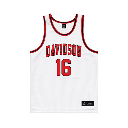 Davidson - NCAA Men's Basketball : Ian Platteeuw - White Basketball Jersey-0
