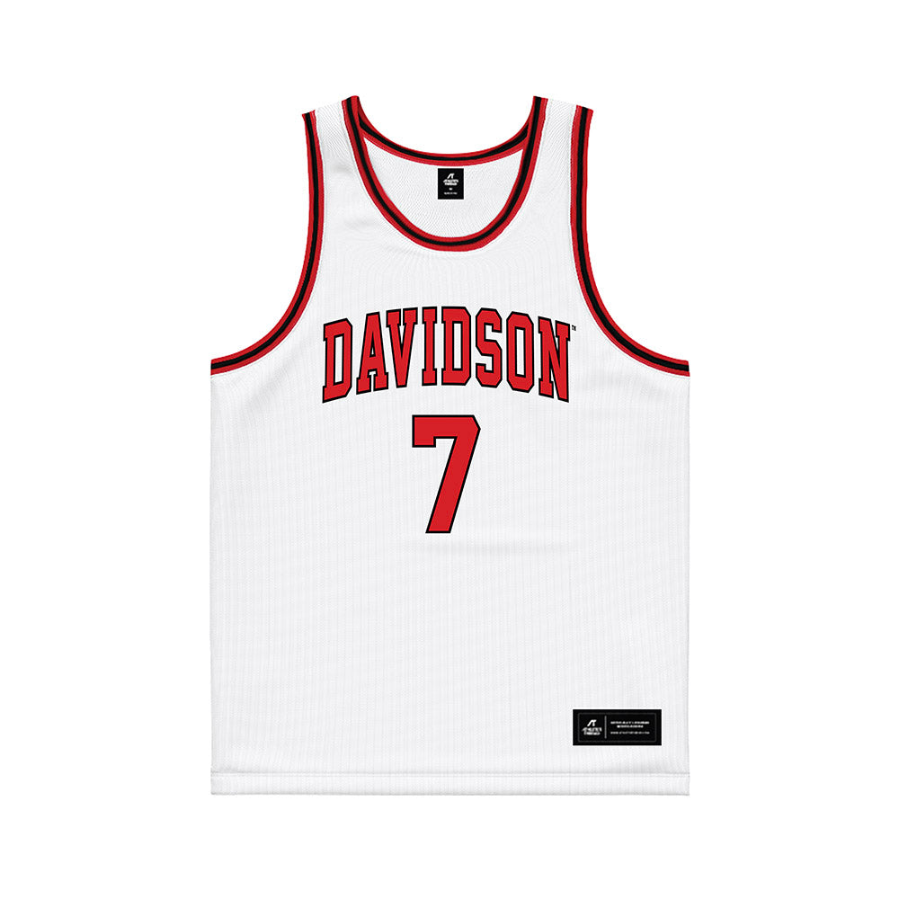 Davidson - NCAA Men's Basketball : RJ Greer - White Basketball Jersey-0