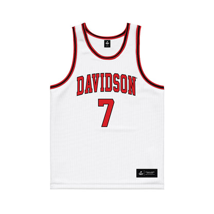 Davidson - NCAA Men's Basketball : RJ Greer - White Basketball Jersey-0