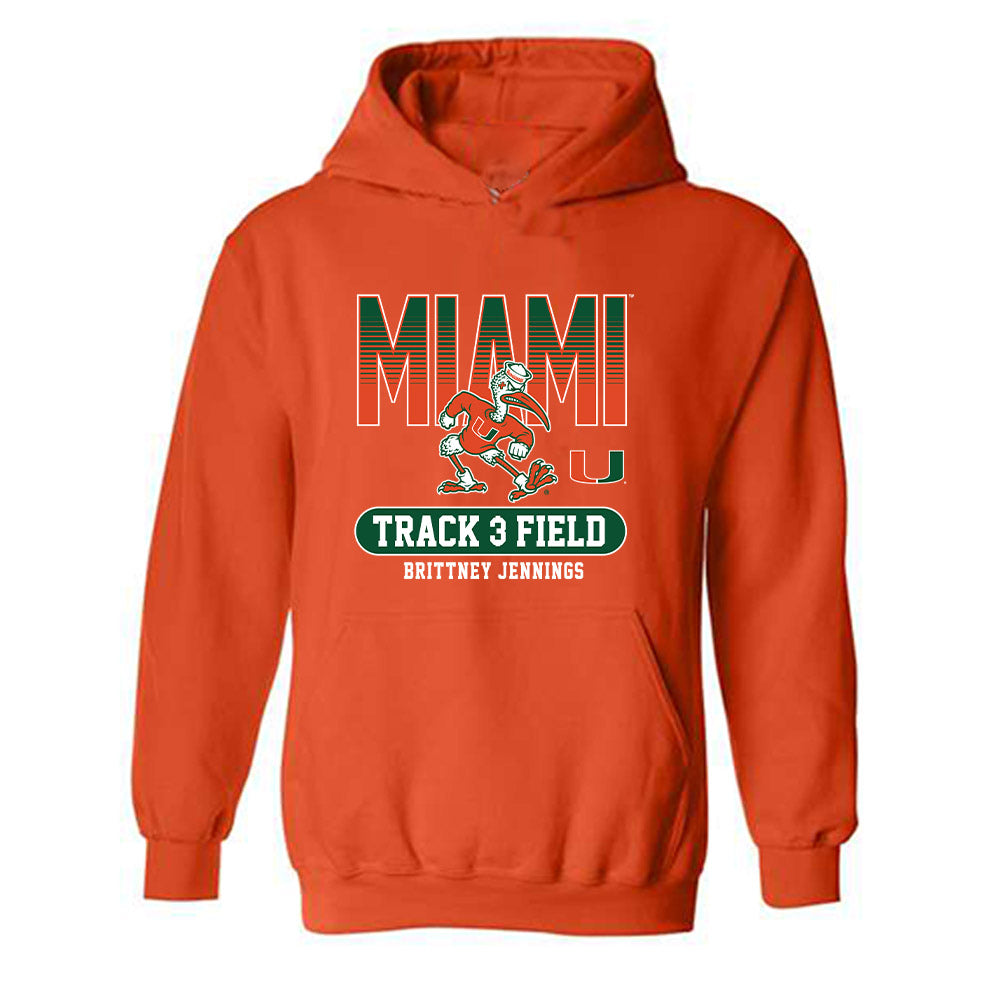 Miami - NCAA Women's Track & Field : Brittney Jennings - Classic Fashion Shersey Hooded Sweatshirt-0