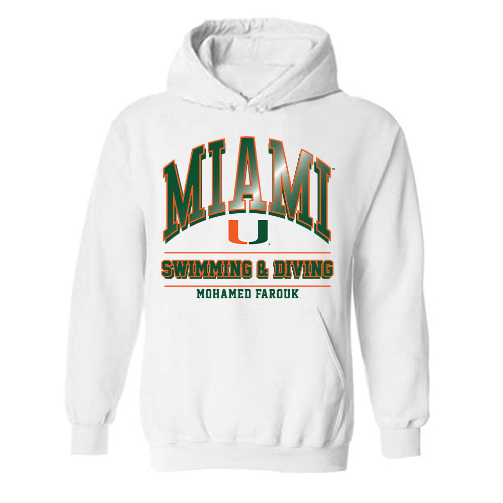 Miami - NCAA Men's Swimming & Diving : Mohamed Farouk - Classic Fashion Shersey Hooded Sweatshirt-0