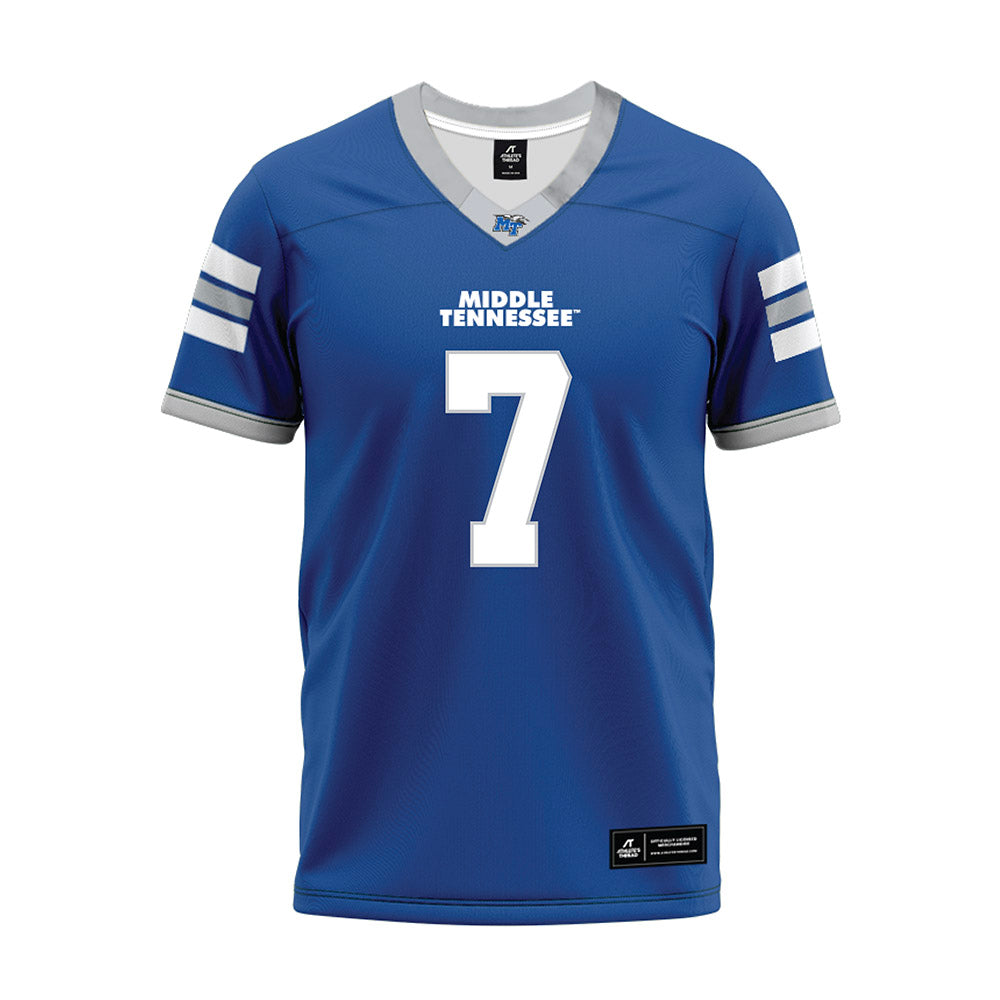 MTSU - NCAA Football : Zaylin Wood - Blue Premium Football Jersey