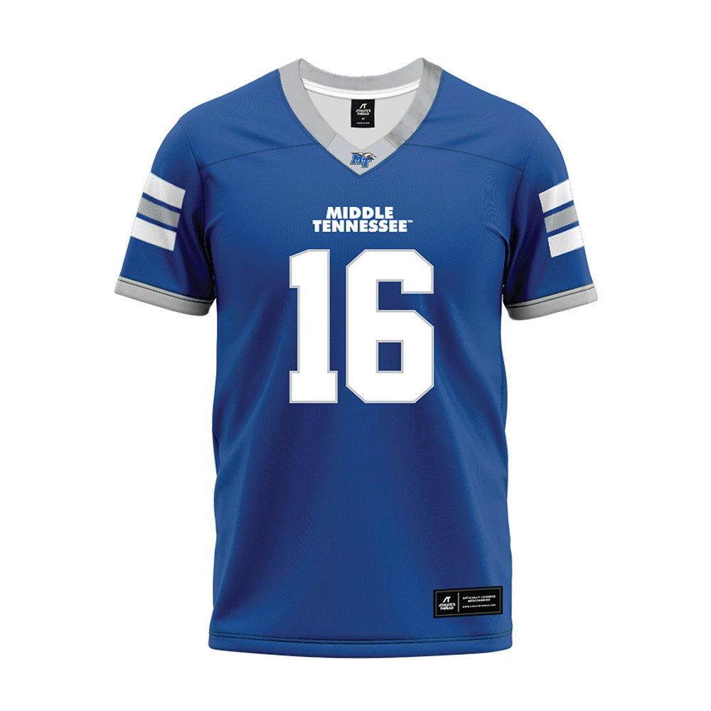 MTSU - NCAA Football : Ren Hefley - Blue Premium Football Jersey